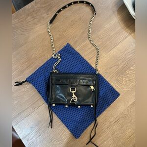 Rebecca Minkoff Mini M.A.C. Black Leather Crossbody Bag with Gold Hardware